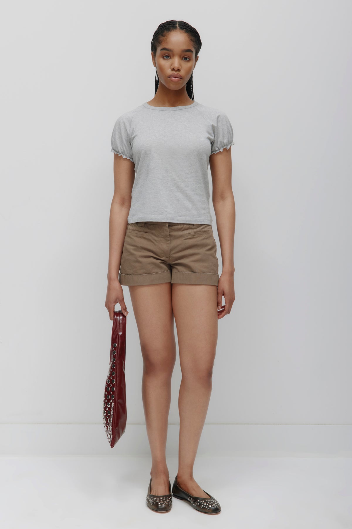 Women's Puff Sleeve Tee in Heather Grey