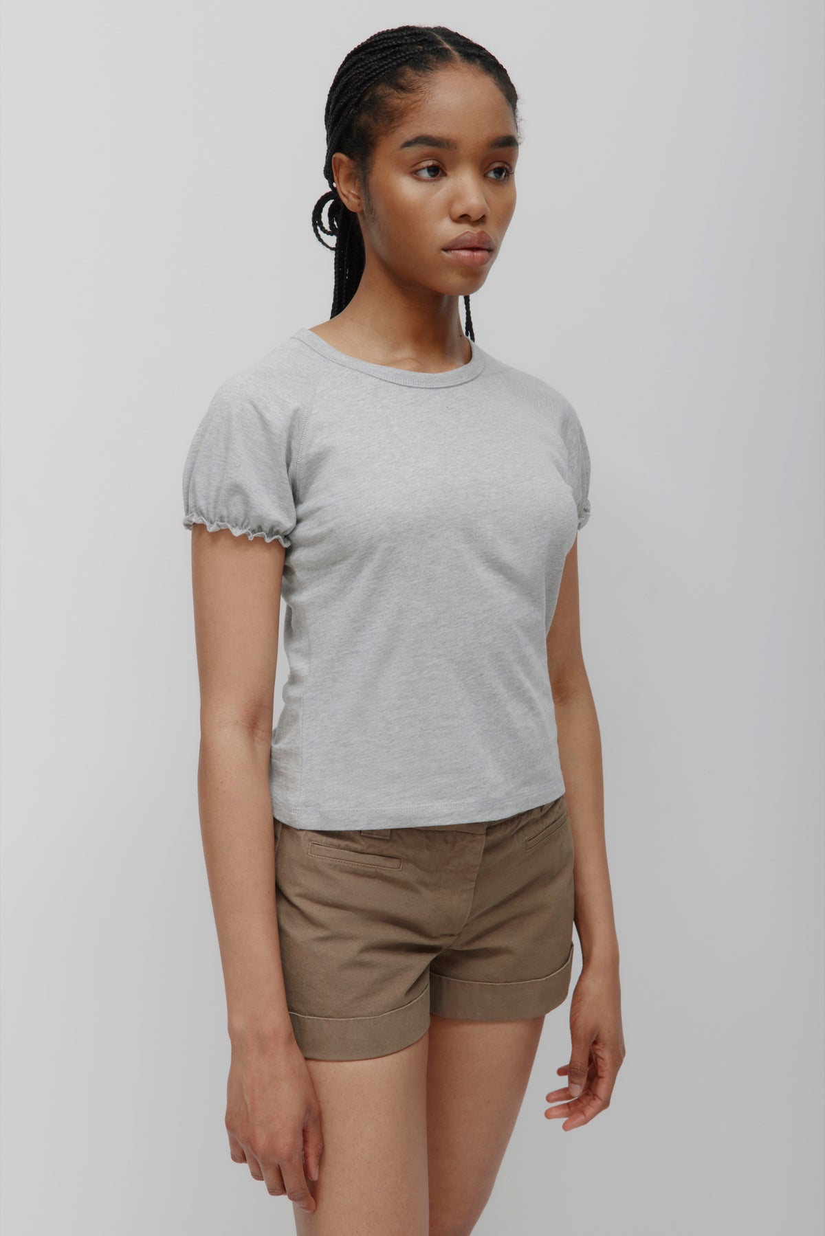 Women's Puff Sleeve Tee in Heather Grey