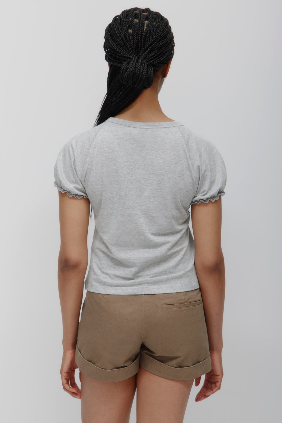 Women's Puff Sleeve Tee in Heather Grey
