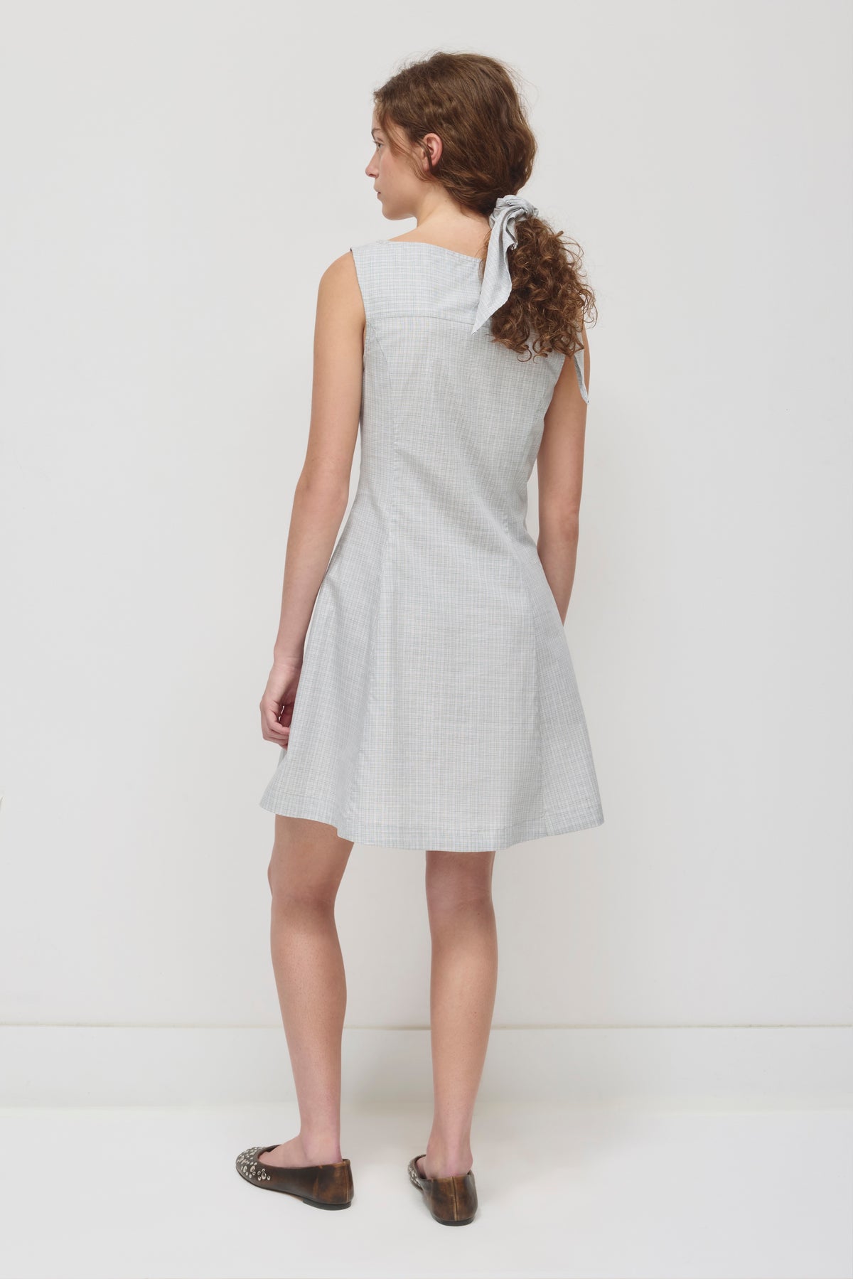 Women's Rima Boatneck Dress in Dune Grass Check