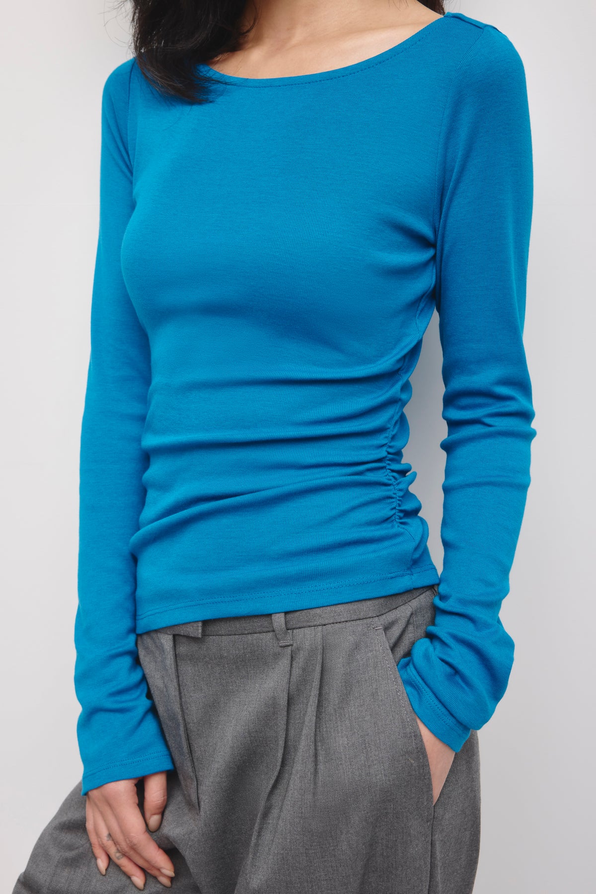 Women's Ruched Boatneck Top in Harbour