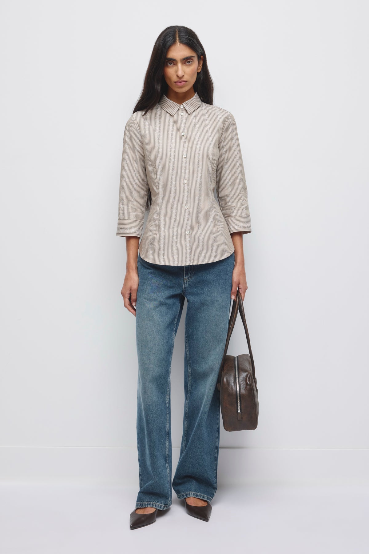Women's Sanaa Shirt in Taupe Stripe