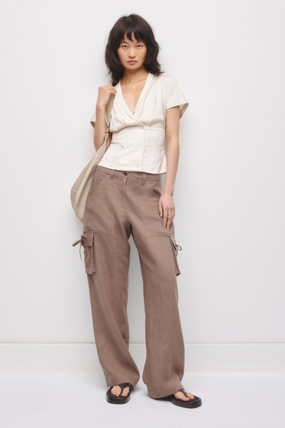 Women's Sila Linen Tie Pant in Bark