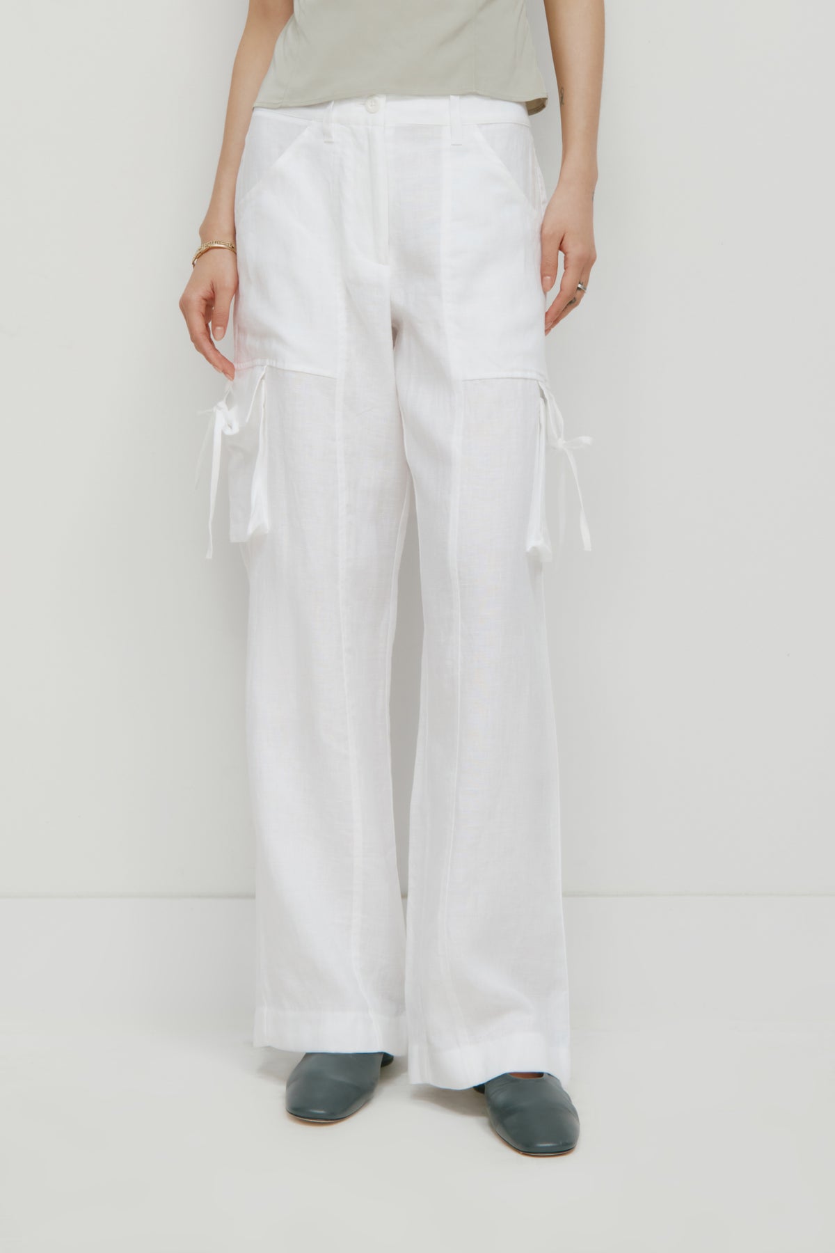 Women's Sila Linen Tie Pant in White