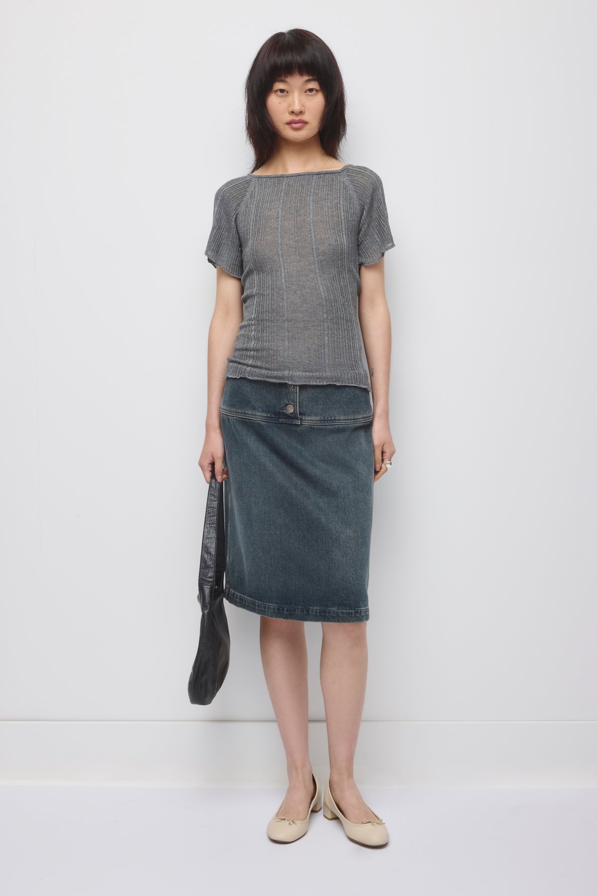 Pull-over côtelé 2 en 1 Solis pour femme en mélange anthracite