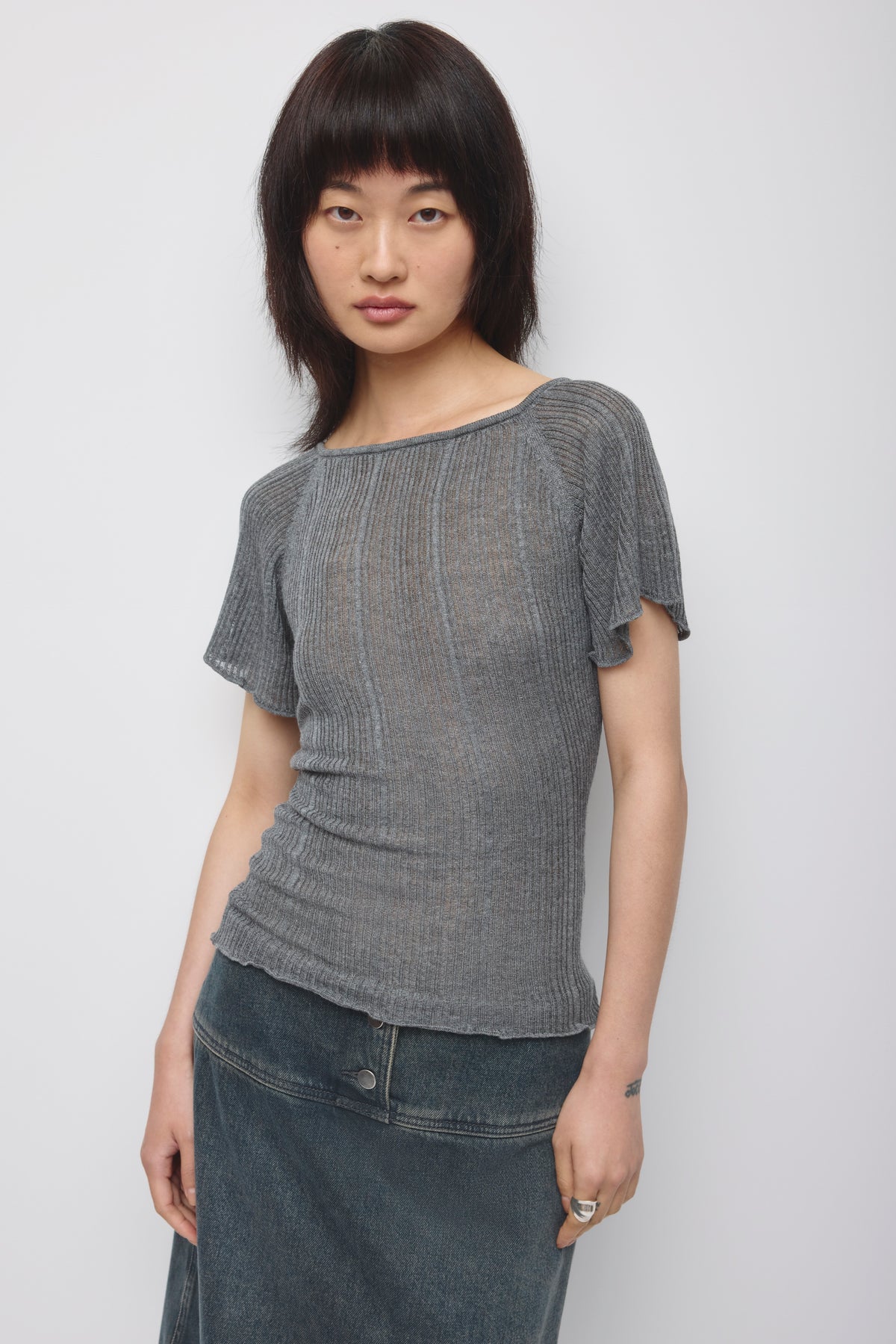 Pull-over côtelé 2 en 1 Solis pour femme en mélange anthracite