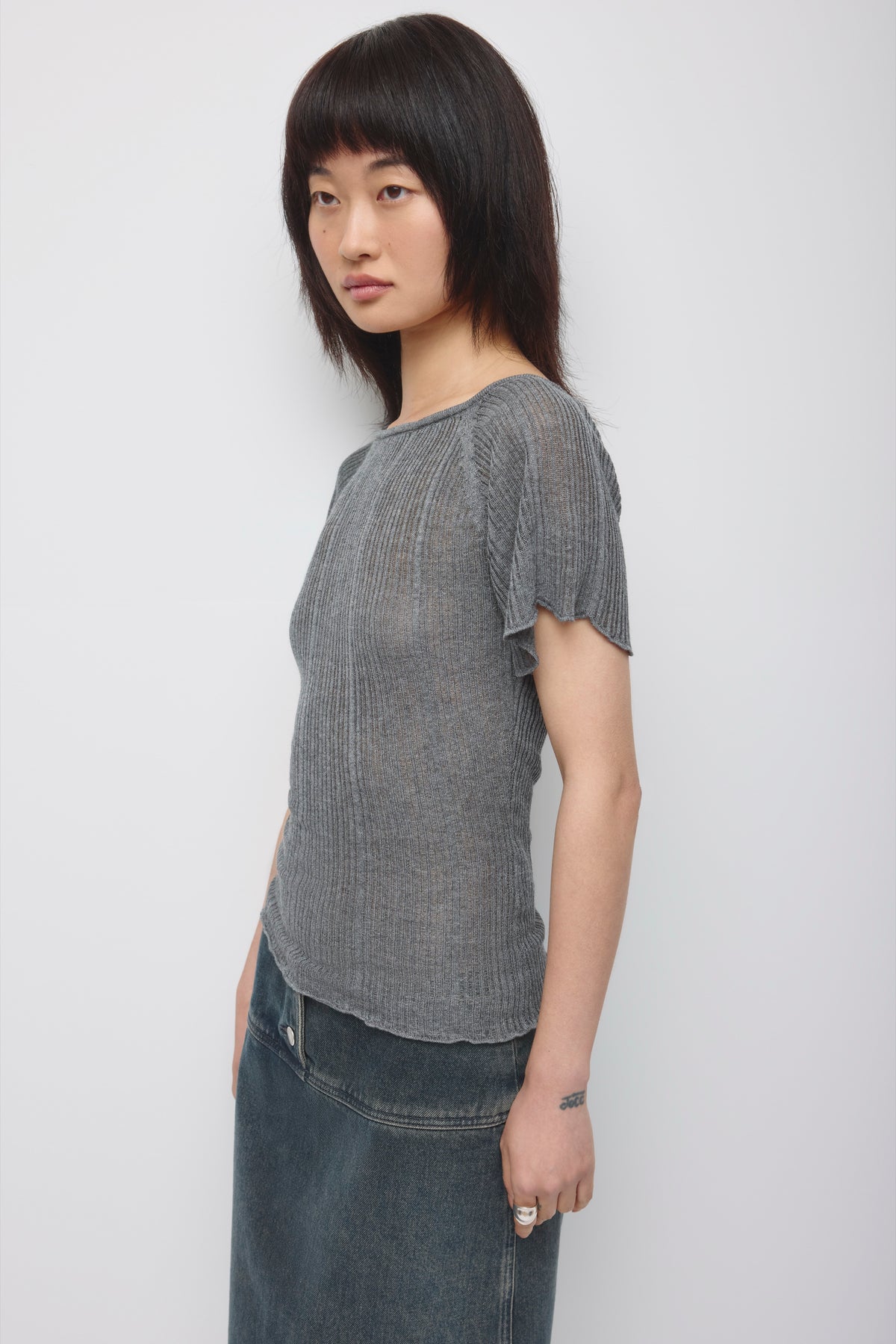Pull-over côtelé 2 en 1 Solis pour femme en mélange anthracite