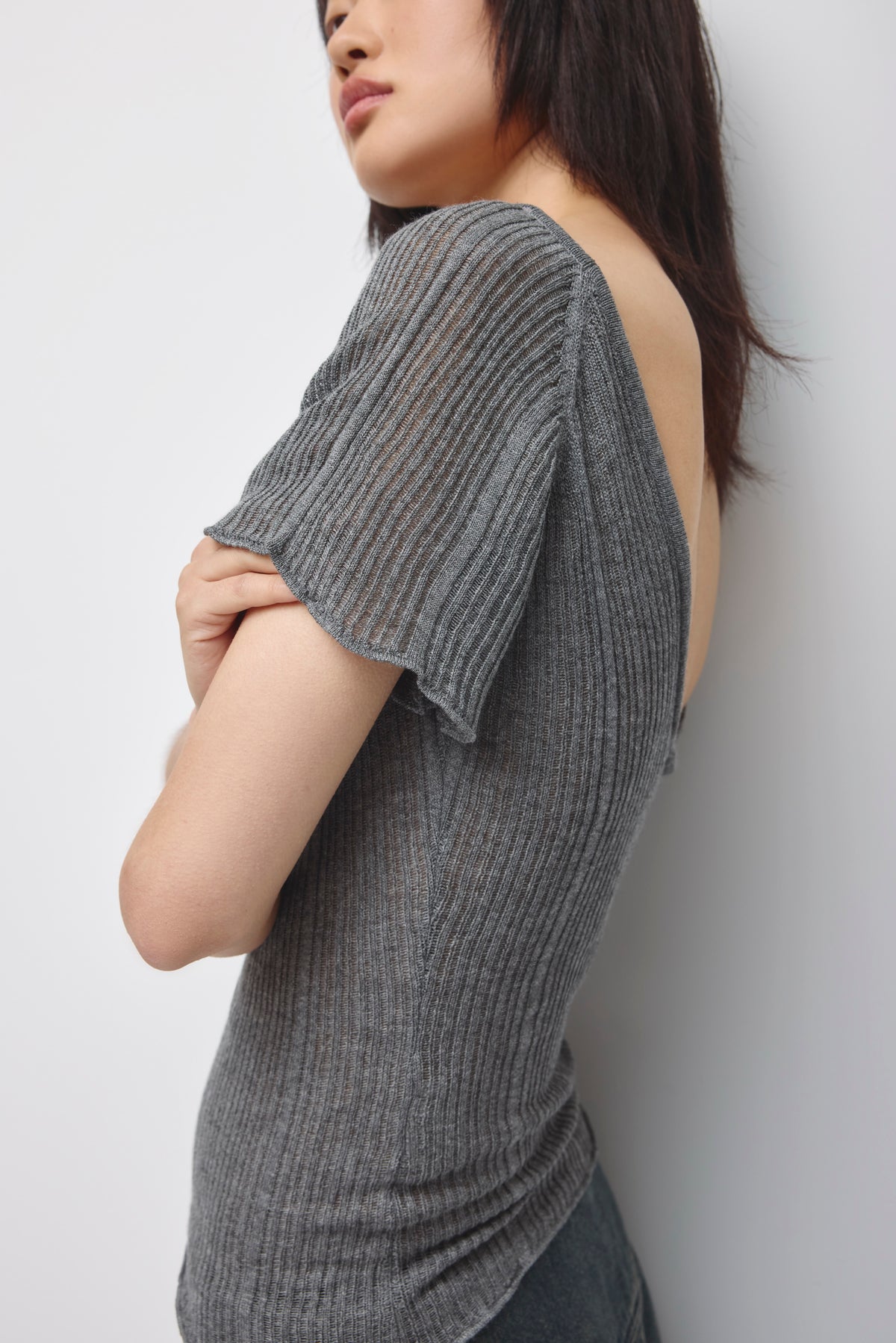 Pull-over côtelé 2 en 1 Solis pour femme en mélange anthracite