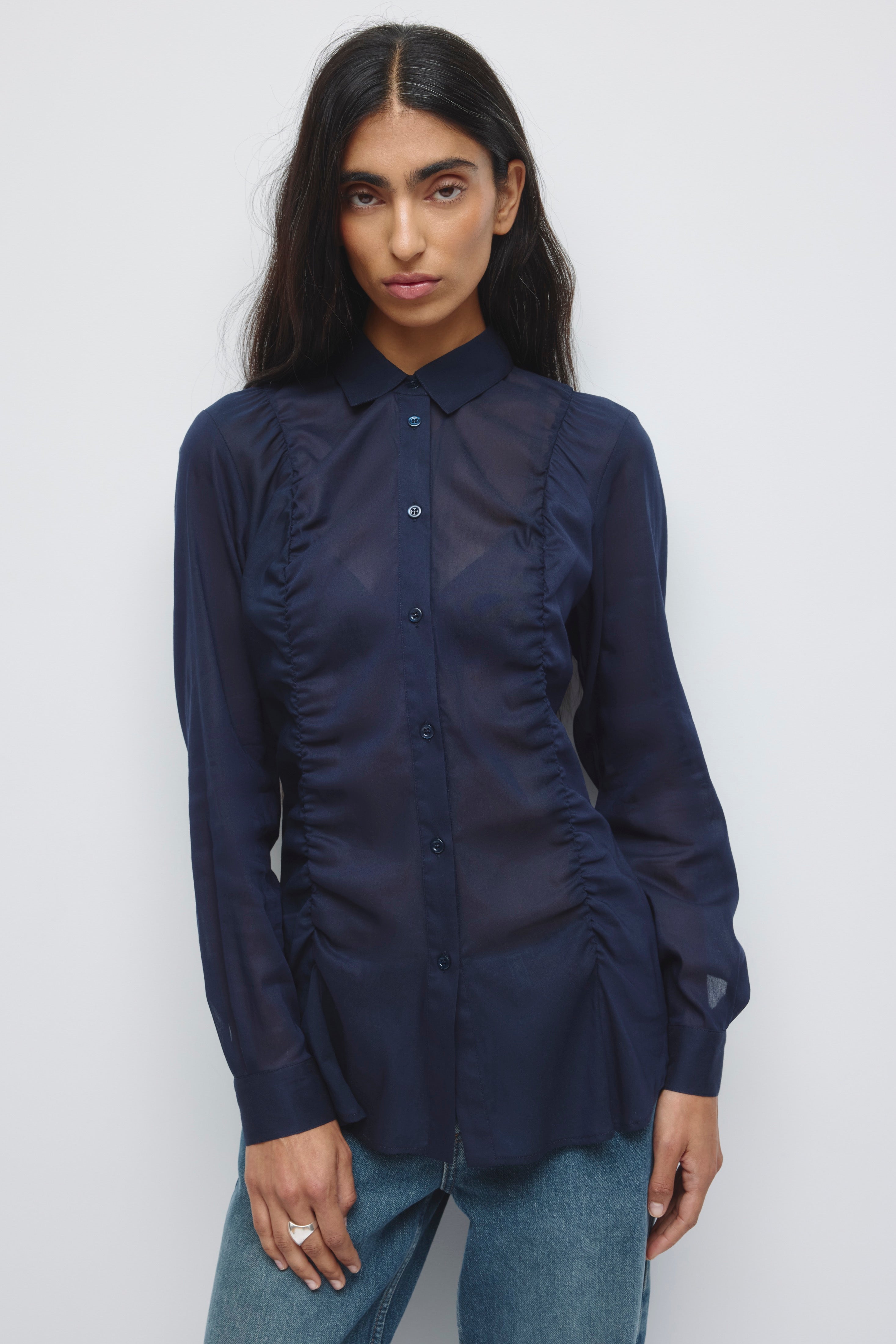 Women's Zaina Ruched Shirt in Deep Ocean