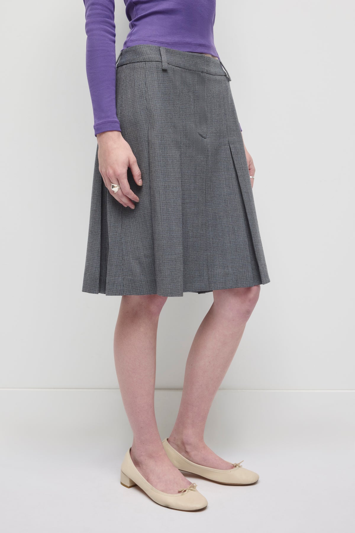 Women's Zaman Pleated Check Skirt in Thunderstorm Check