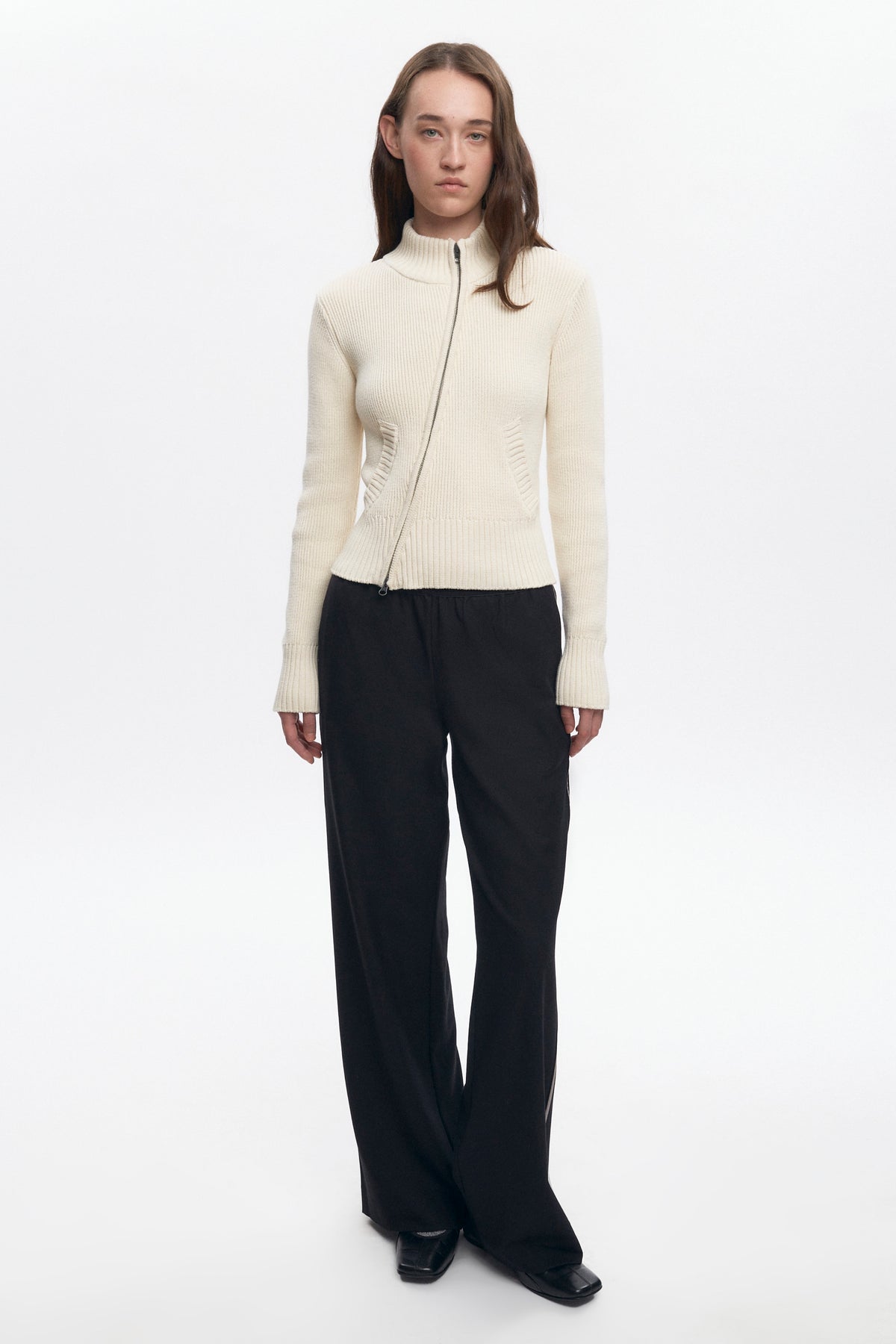 Women's Asymmetric Zip Sweater in Marshmallow