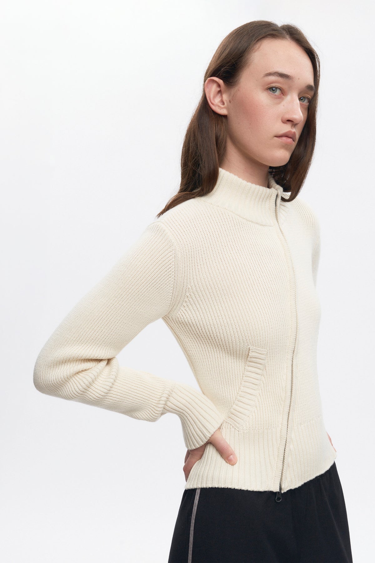 Women's Asymmetric Zip Sweater in Marshmallow