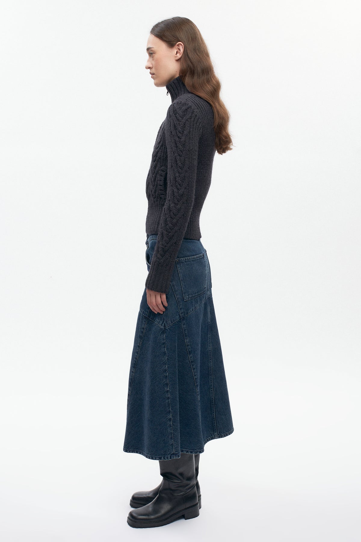 Pull à fermeture éclair et torsades pour femme en anthracite foncé