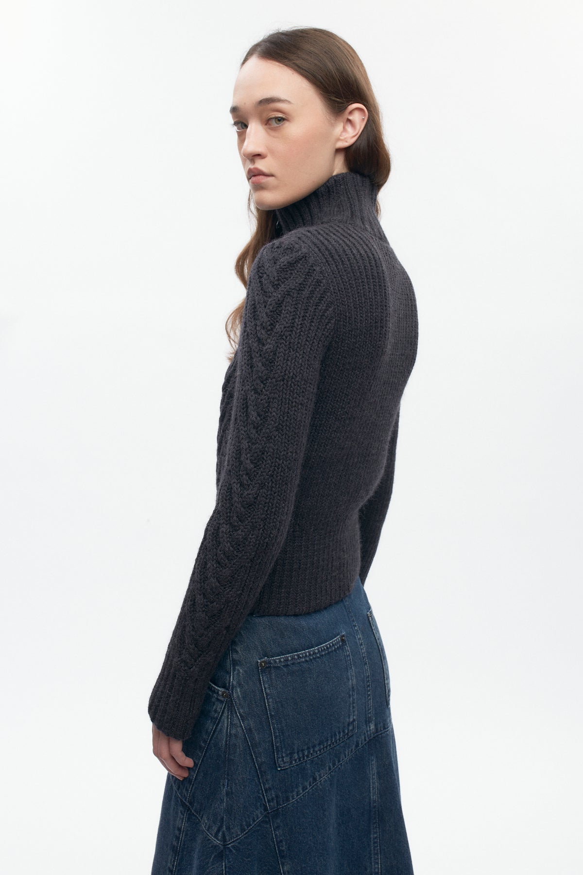 Pull à fermeture éclair et torsades pour femme en anthracite foncé