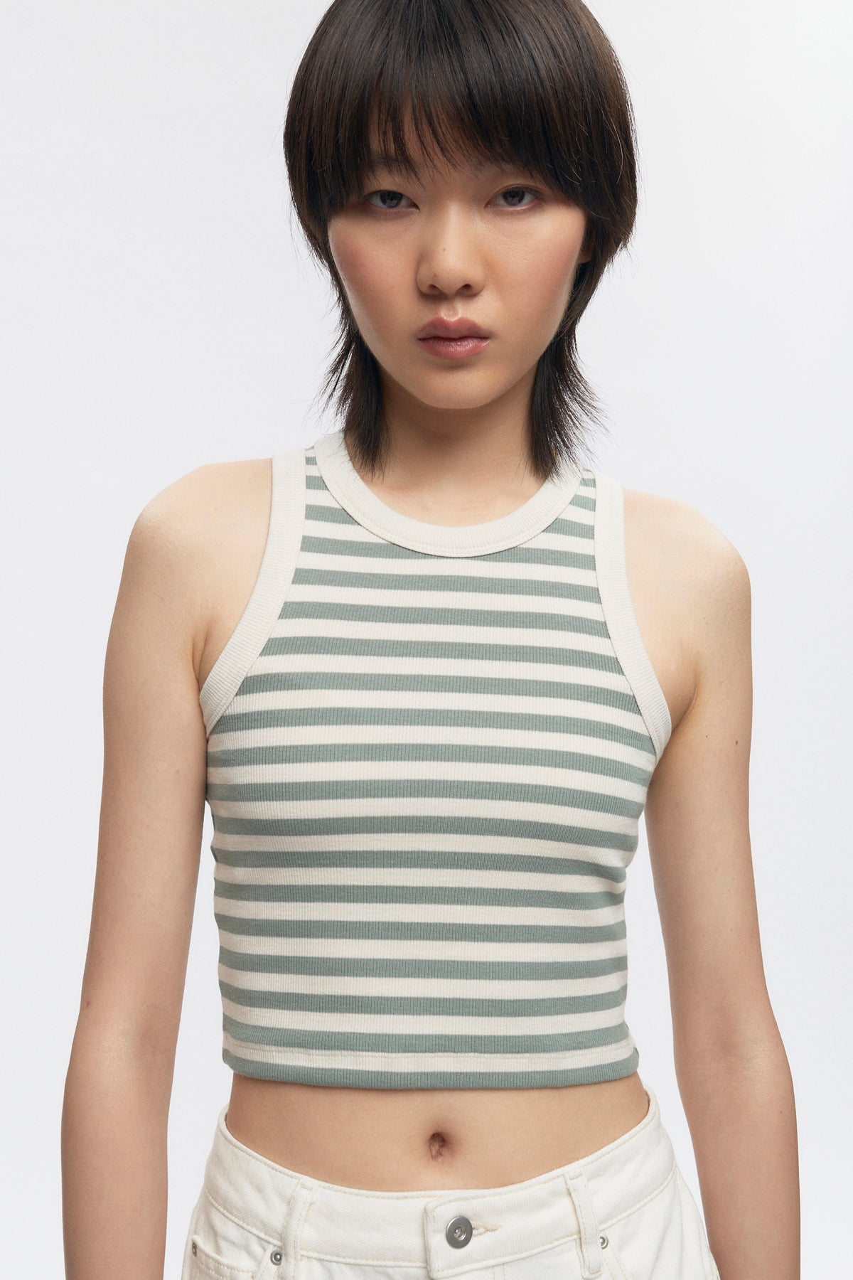Crop Racer Tank Lily Pad Marsh Stripe
