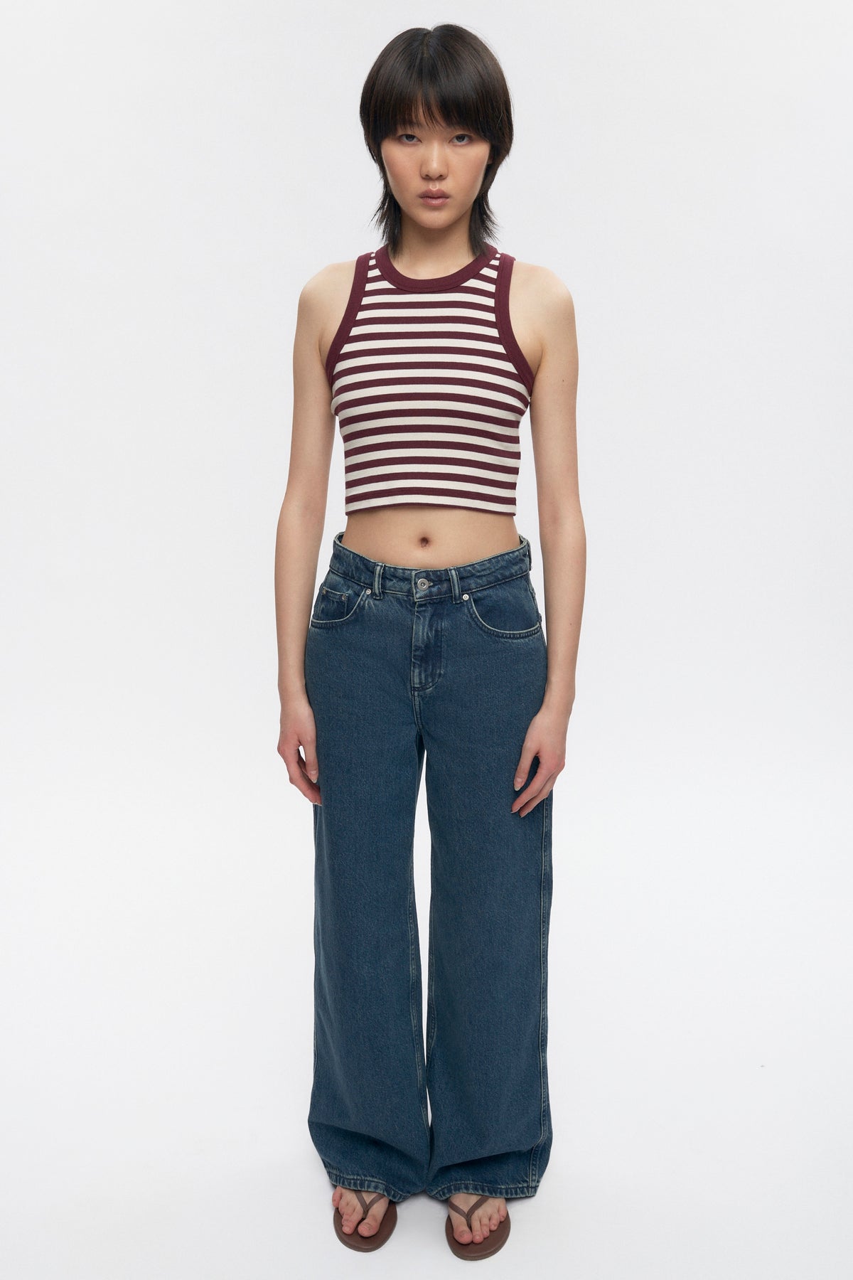 Crop Racer Tank Plum Marshmallow Stripe