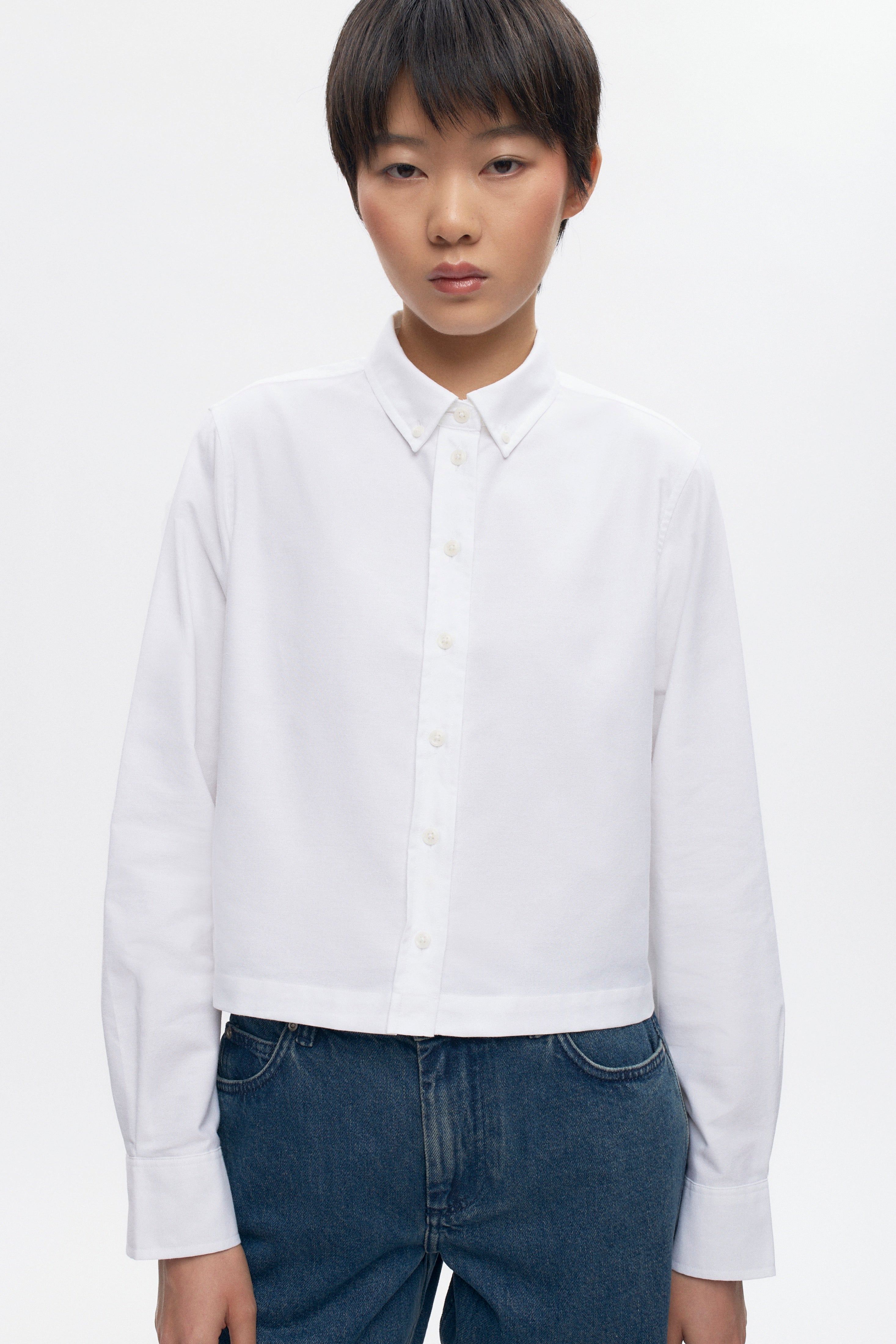 Women's Crop Oxford Shirt in White