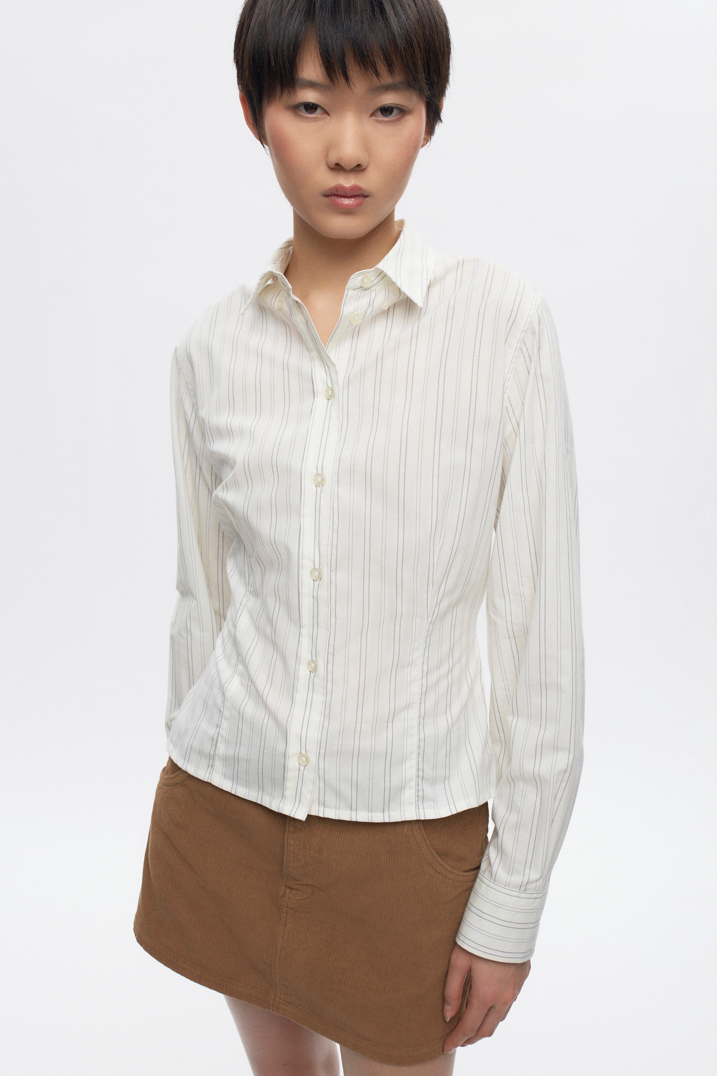 Women's Fitted Shirt in Marshmallow Stripe