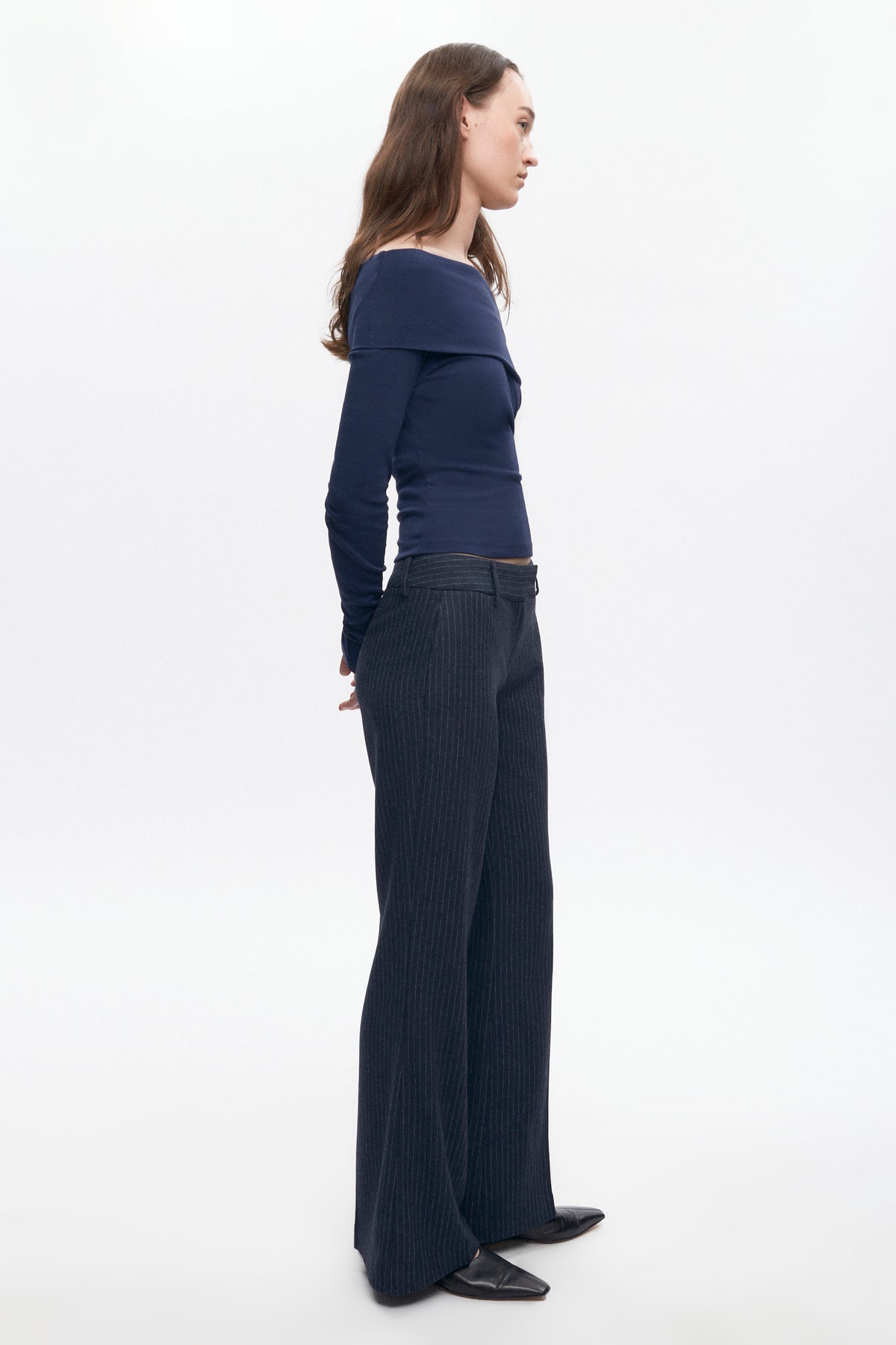 Women's Iman Wool Trouser in Midnight Pinstripe