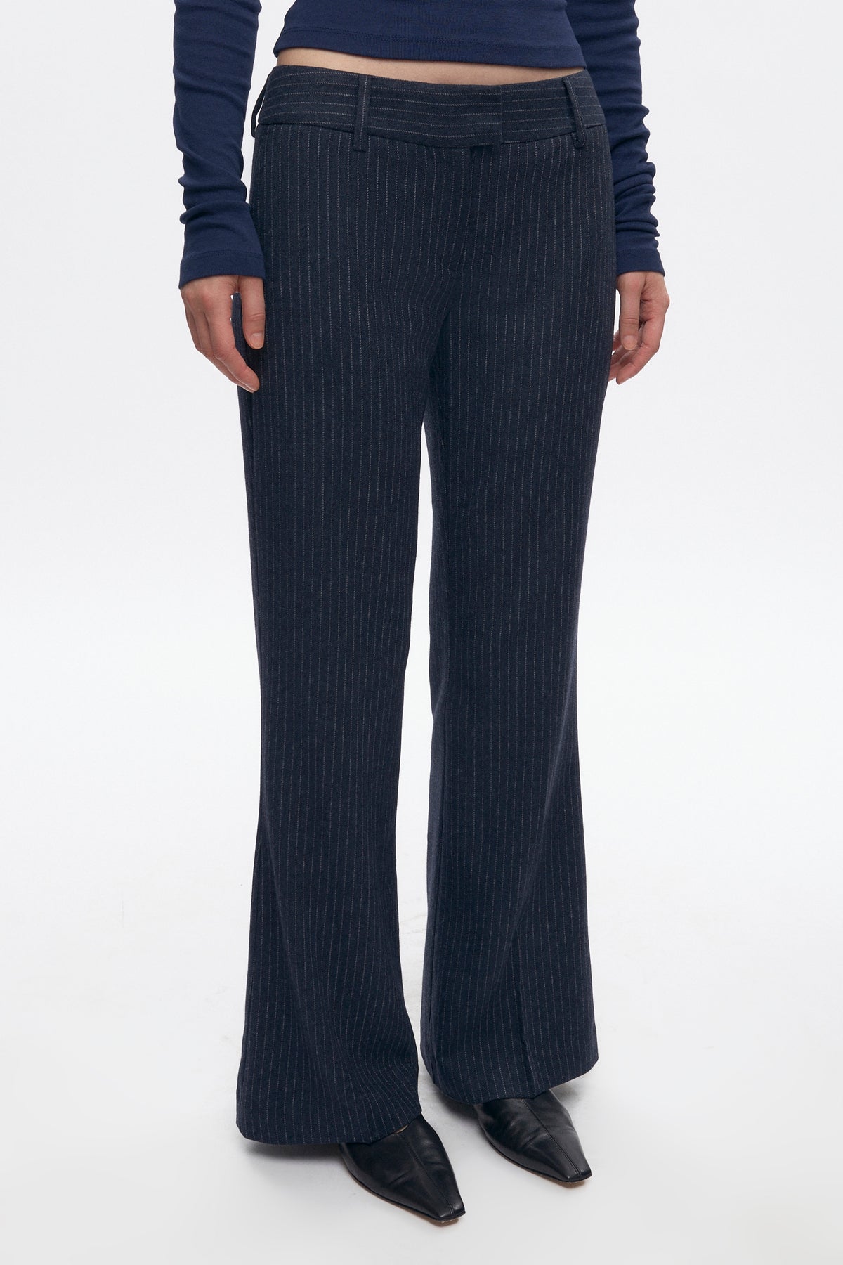 Women's Iman Wool Trouser in Midnight Pinstripe
