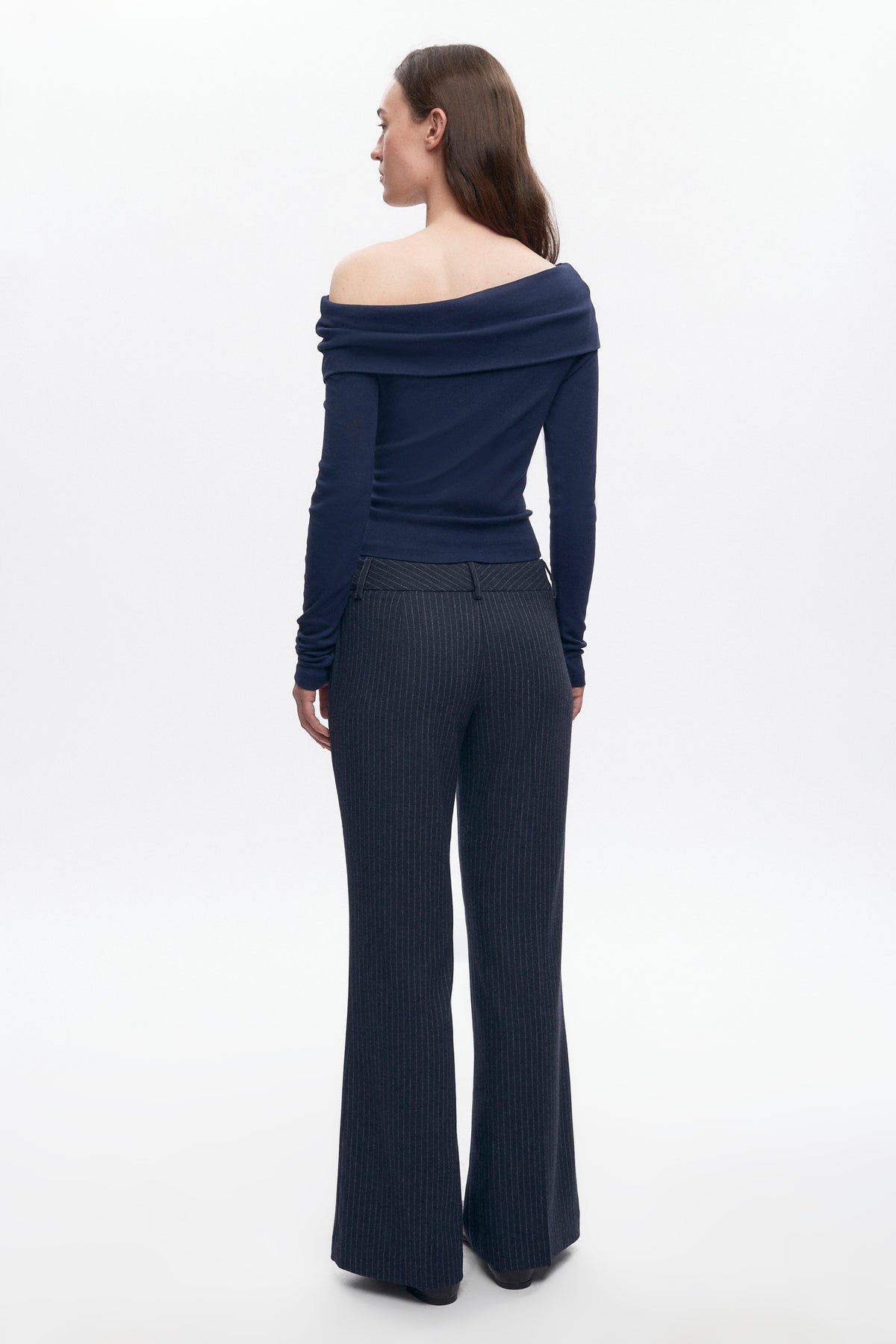 Women's Iman Wool Trouser in Midnight Pinstripe
