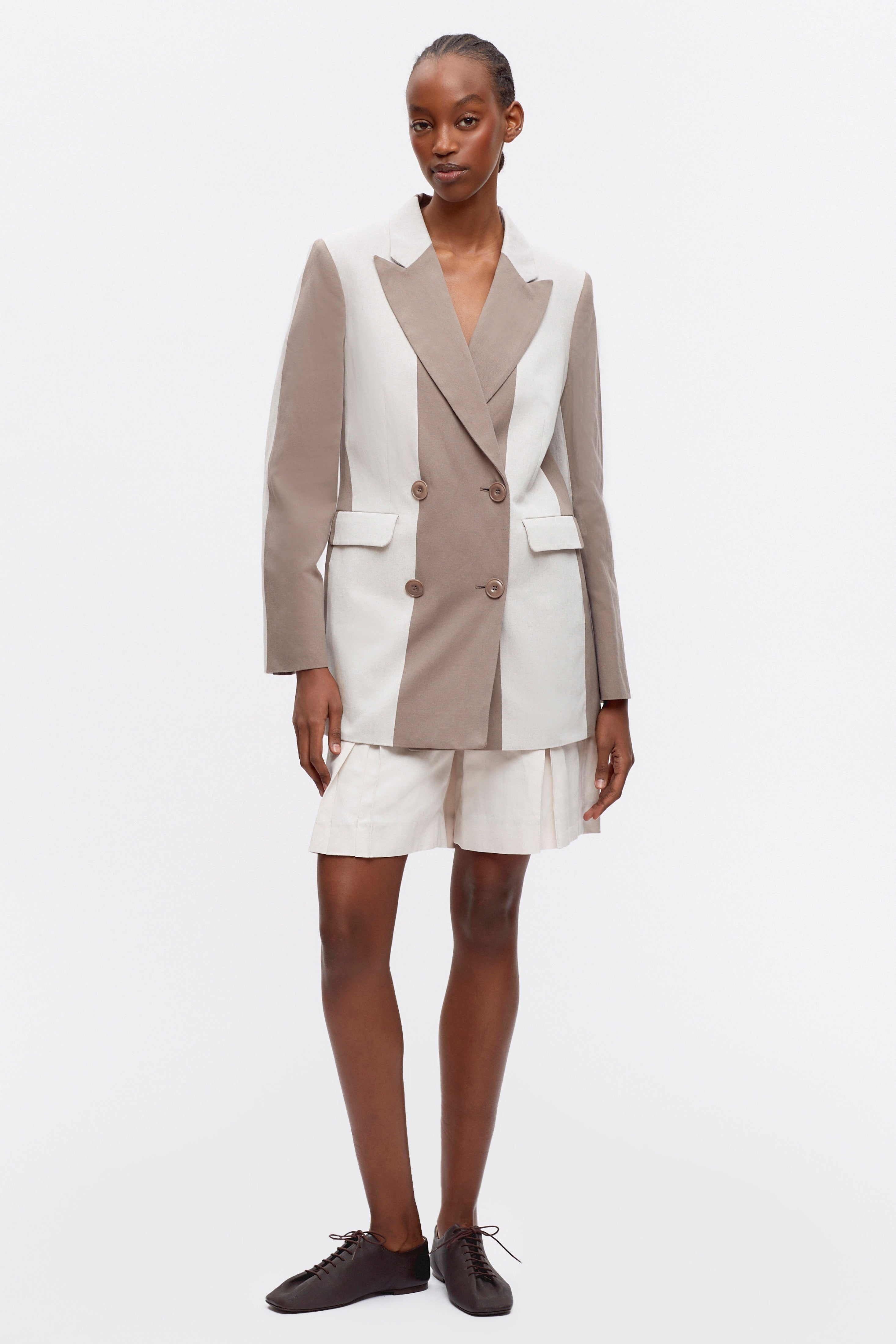 Women's Linen Station Blazer in Birch/Brindle Stripe