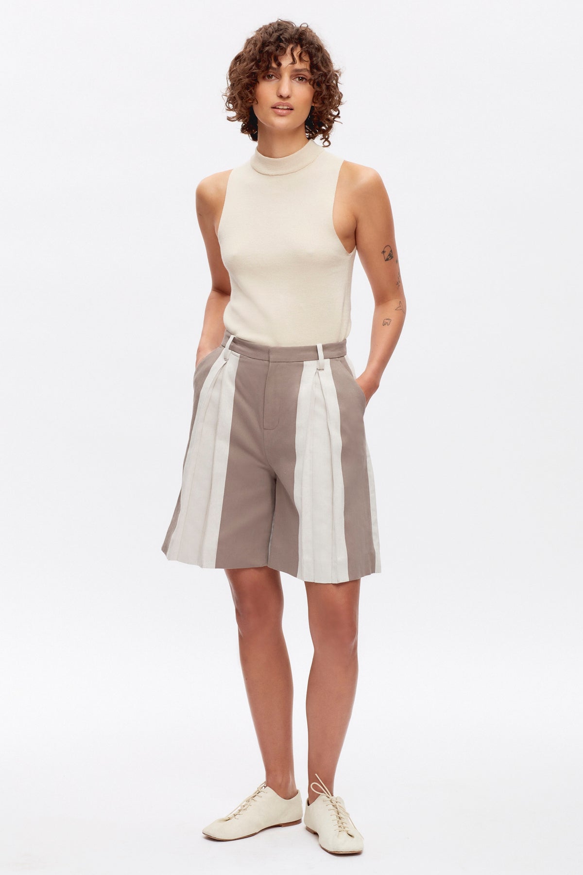 Linen Station Short Birch Brindle Stripe