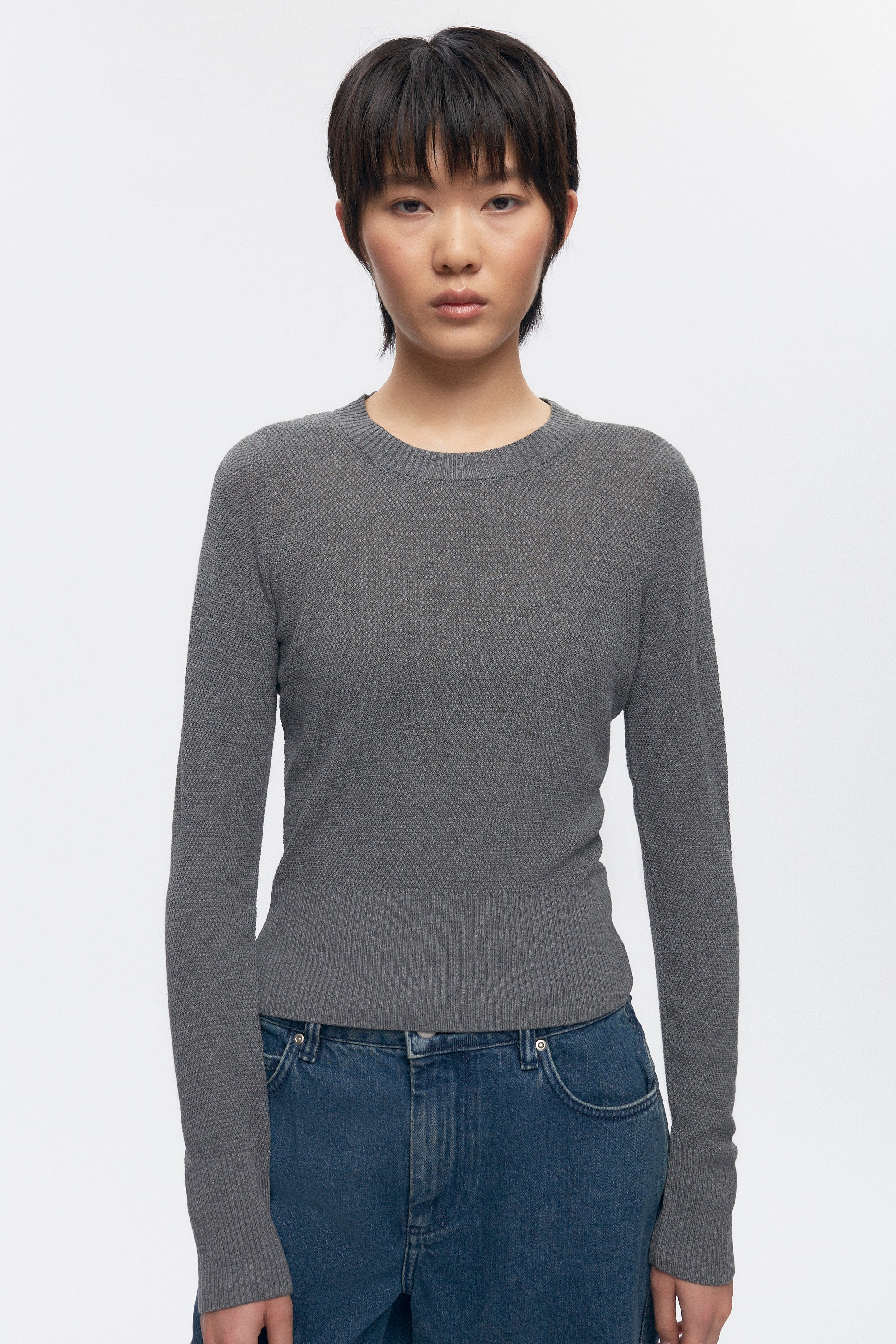Women's Mesh Rib Longsleeve in Charcoal
