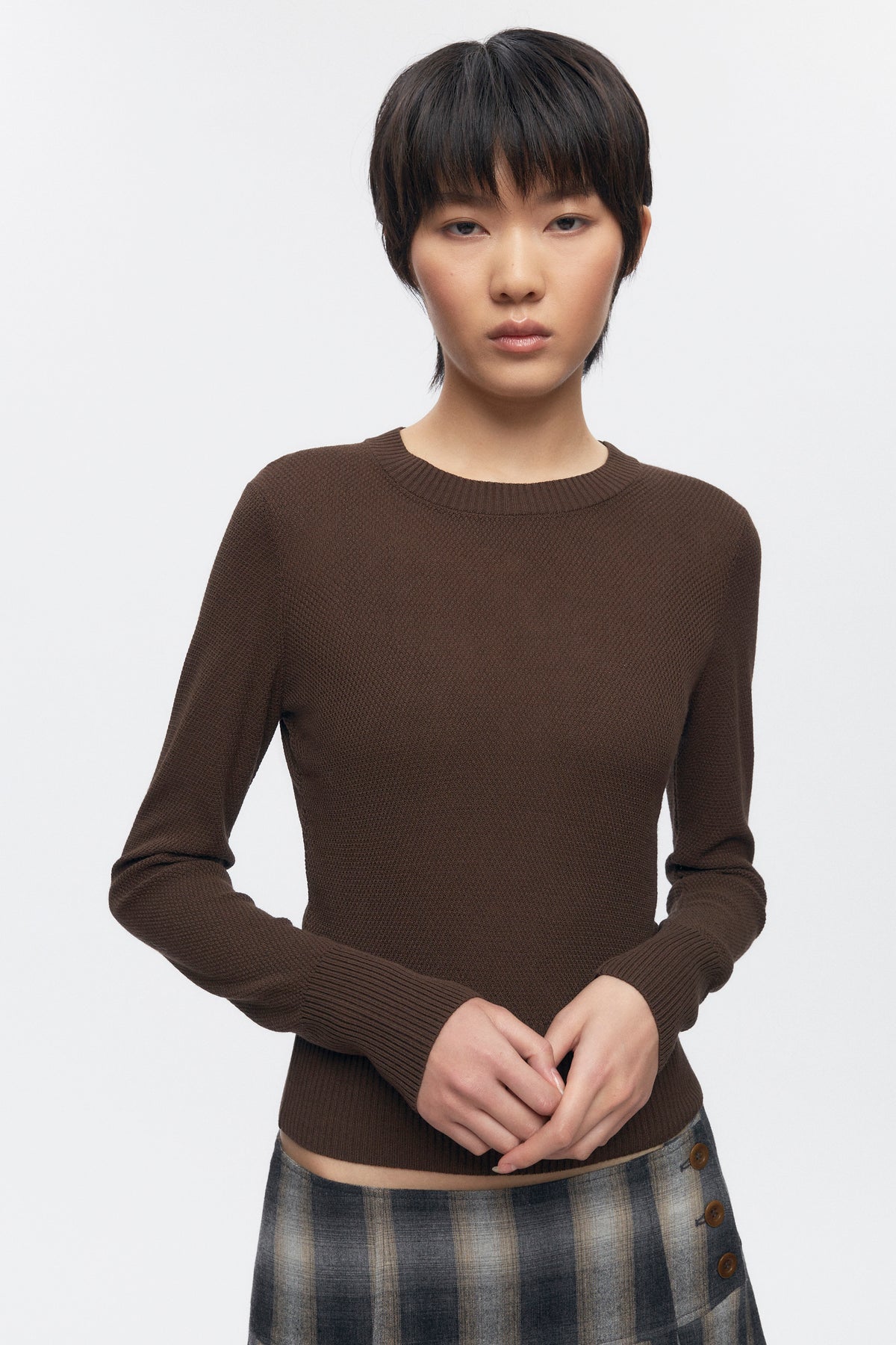 Women's Mesh Rib Longsleeve in Cocoa