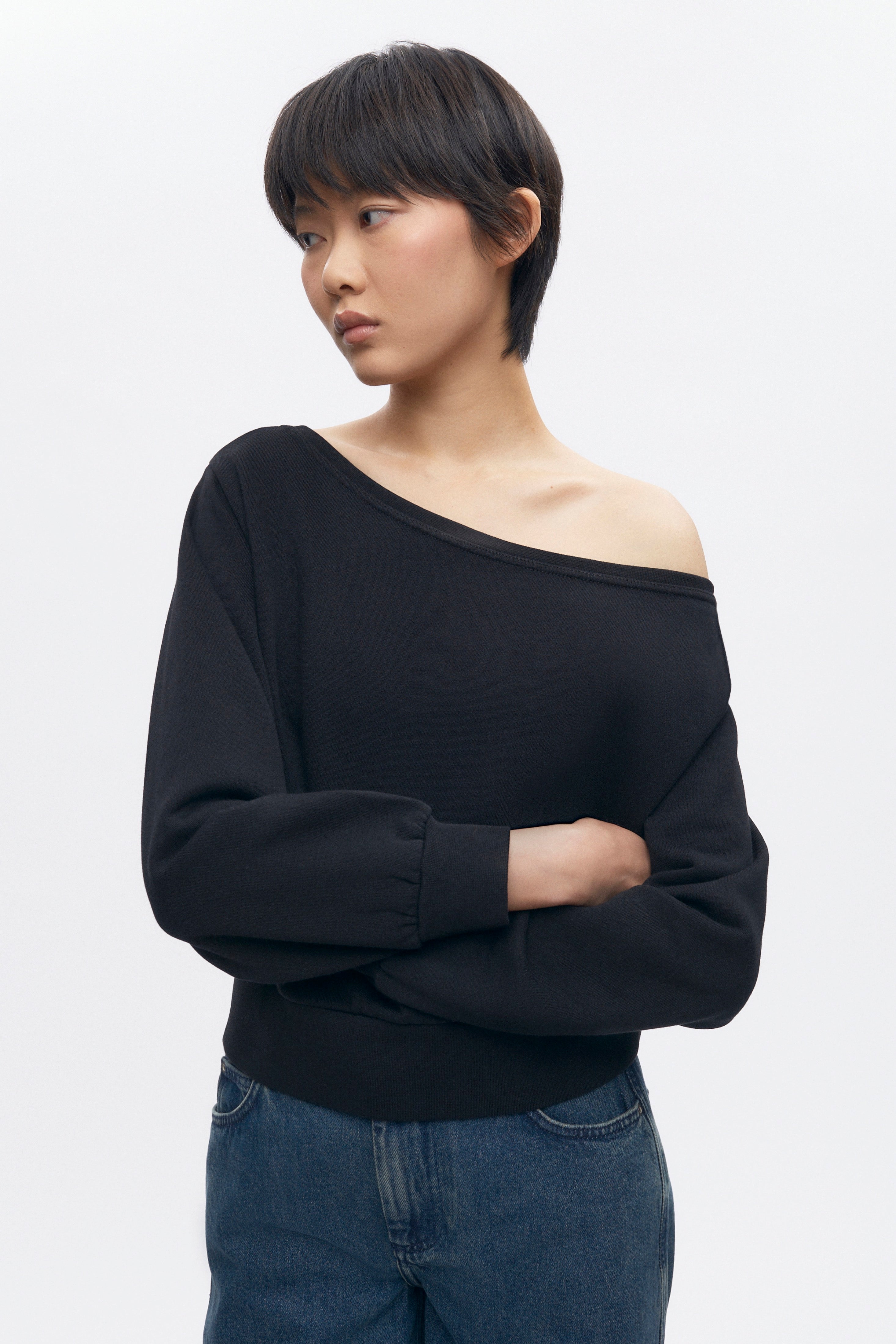 Sweat-shirt à épaules dénudées pour femme en noir