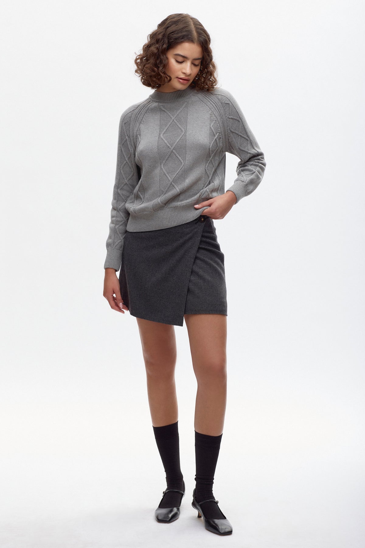 Rosetta Wool Skirt Black Herringbone