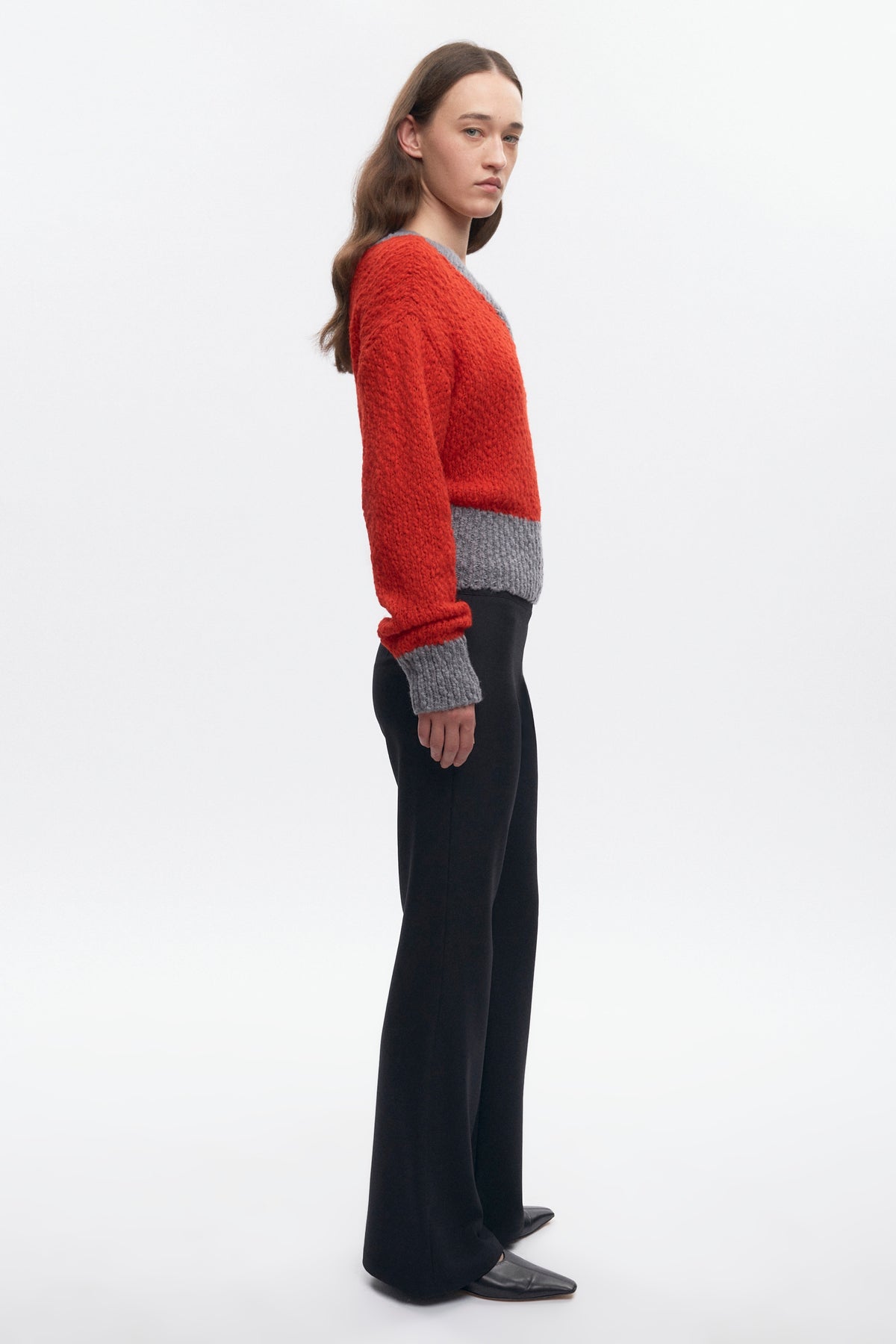 Pull à col en V Sia pour femme en fiery Red/Medium Grey