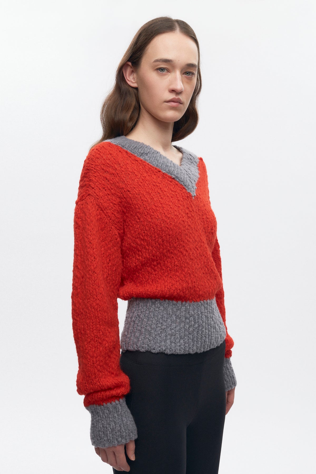 Pull à col en V Sia pour femme en fiery Red/Medium Grey