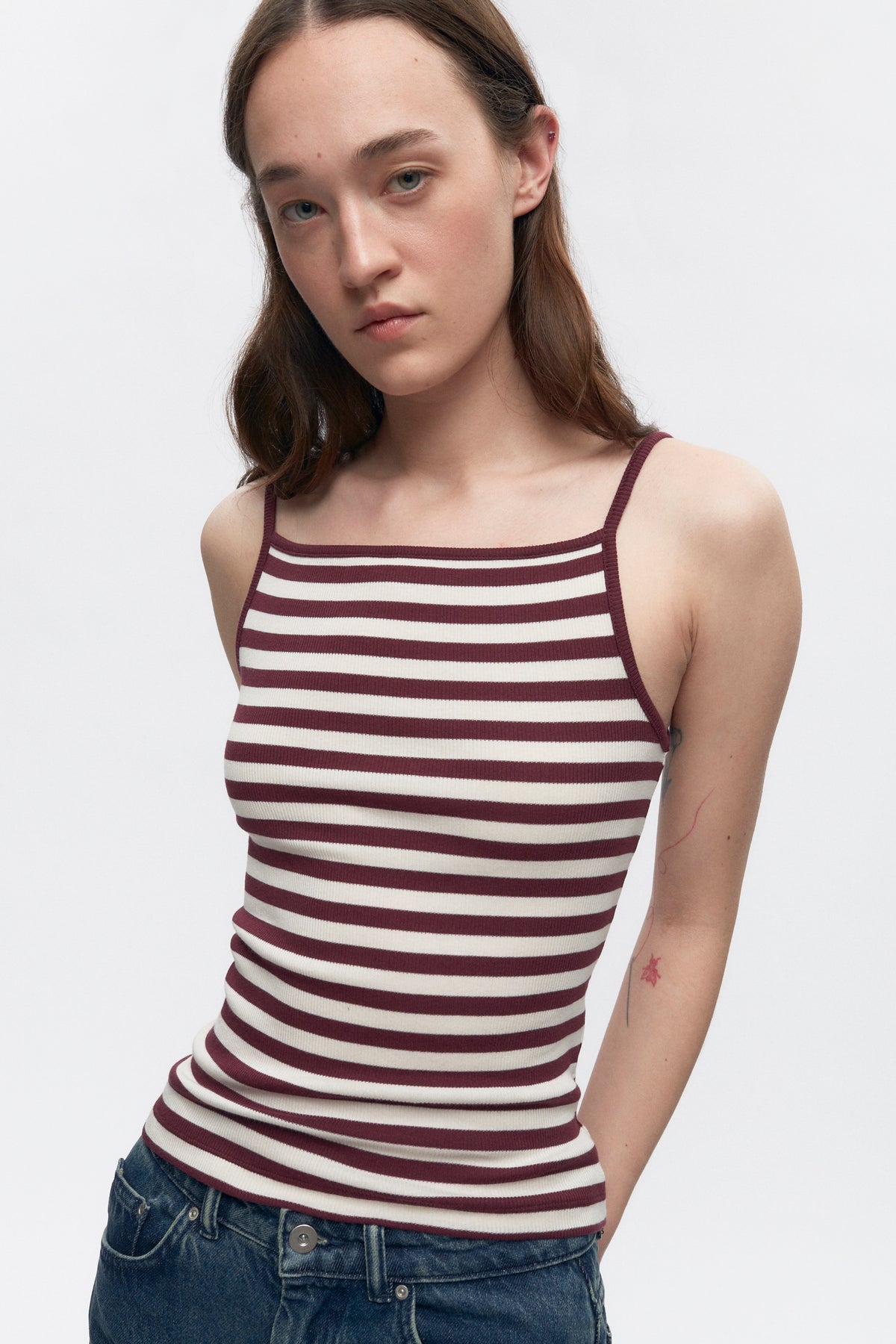Siwa Tank Plum Marshmallow Stripe