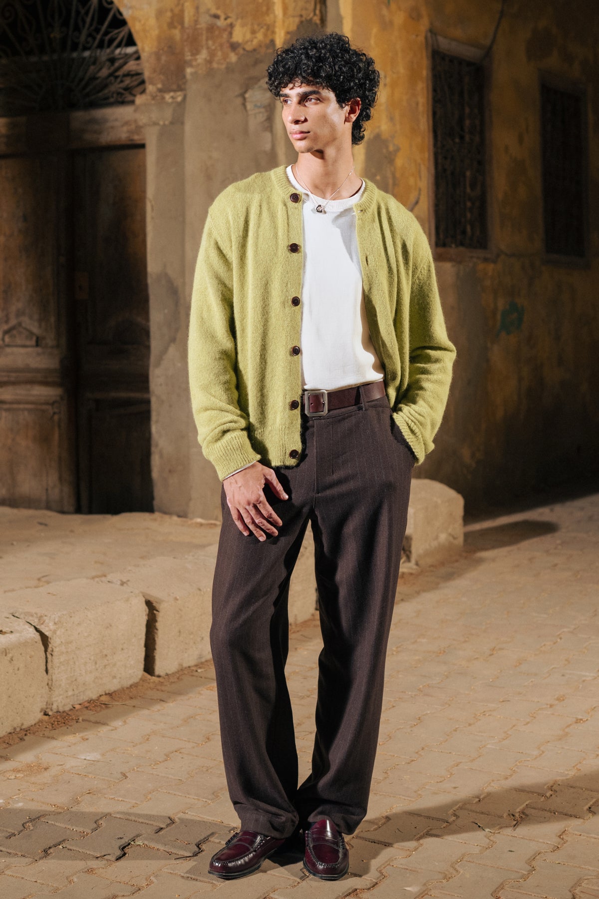 Cardigan Noor Fuzzy pour homme en hazel