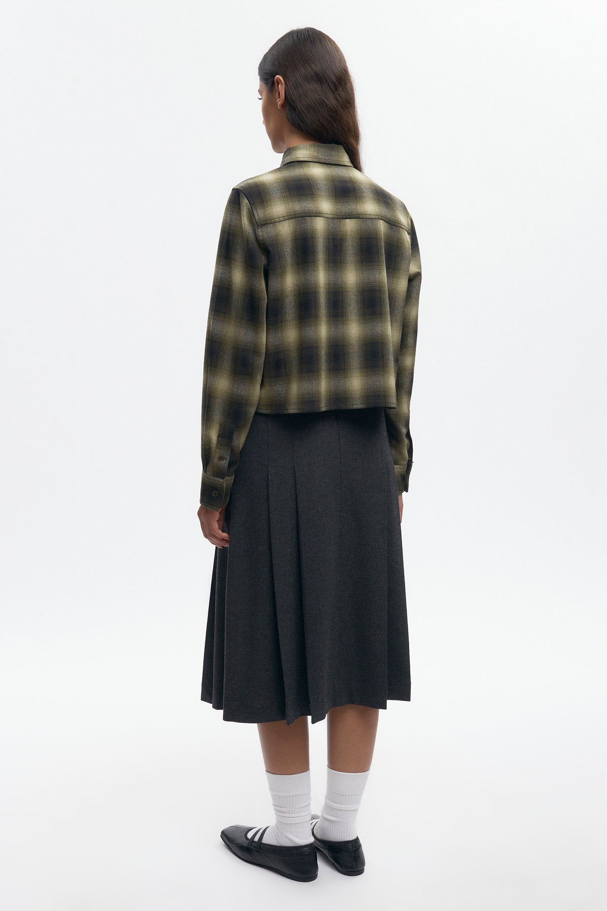 Women's Wool Flannel Shirt in Olive Plaid
