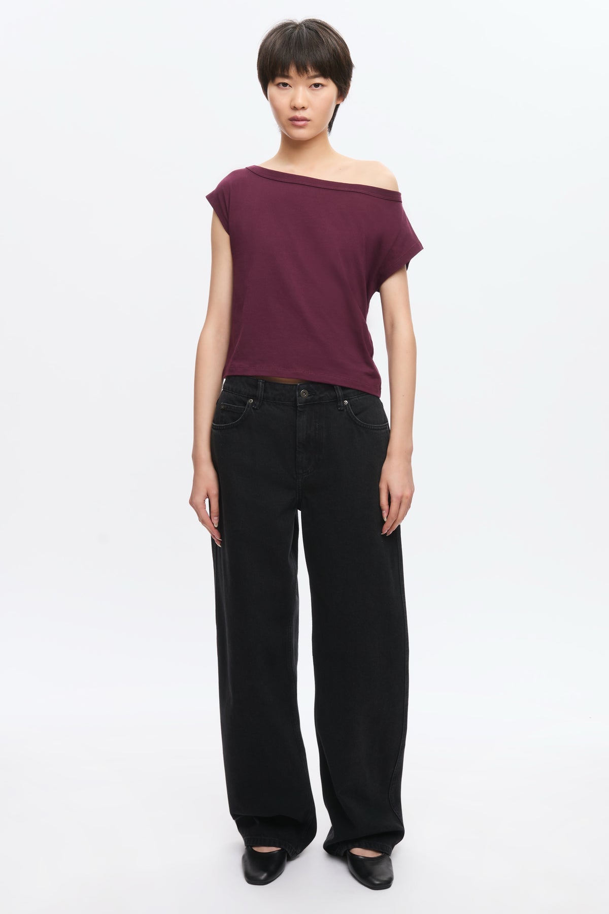 Tee-shirt à épaules dénudées pour femmes en prune