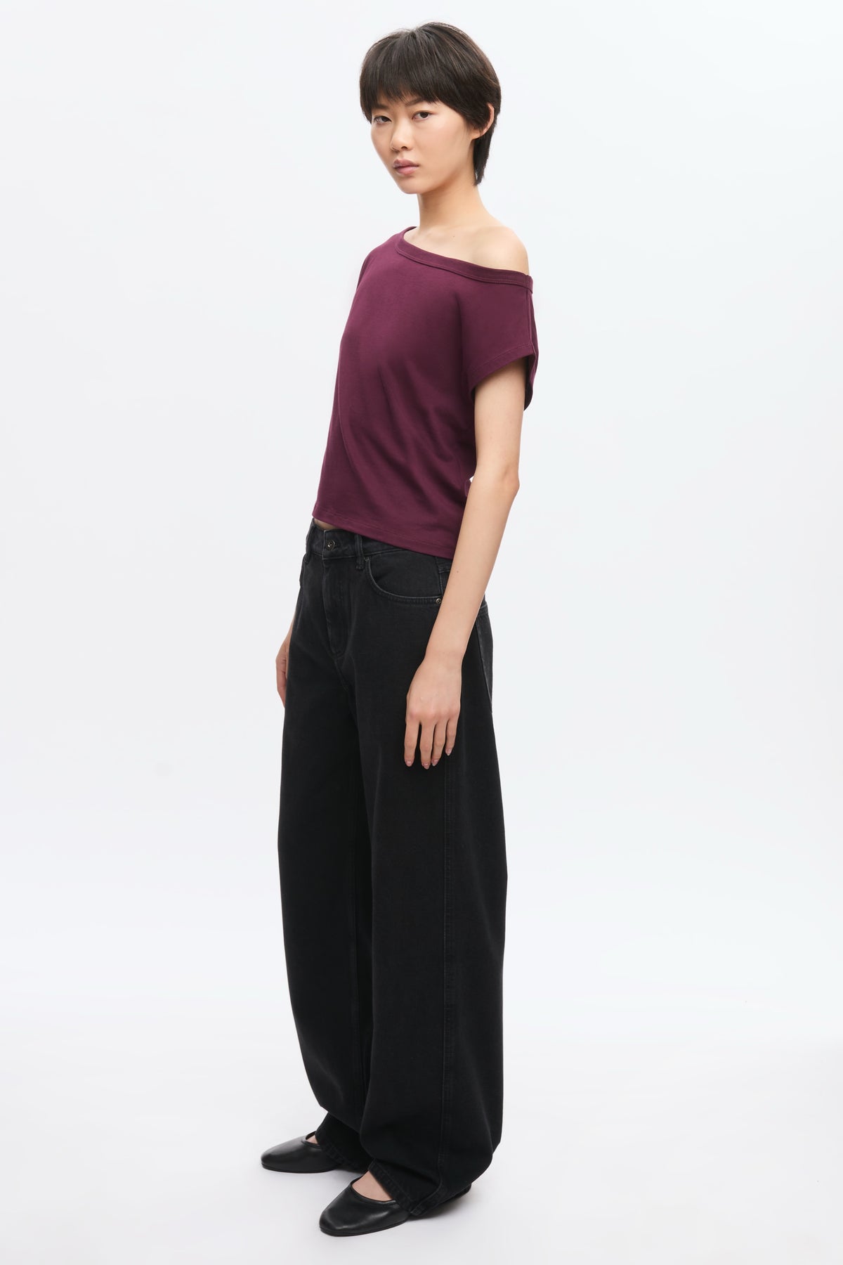 Tee-shirt à épaules dénudées pour femmes en prune