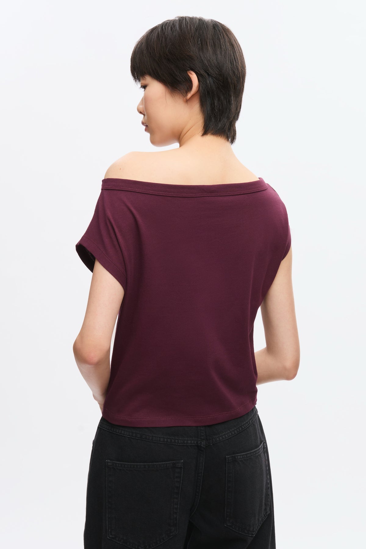 Tee-shirt à épaules dénudées pour femmes en prune